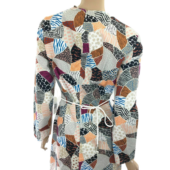 Edun NWT Dress Ecru Multi-Color Broken Tile Poplin Cotton Cut Outs at Waist - Picture 4 of 7